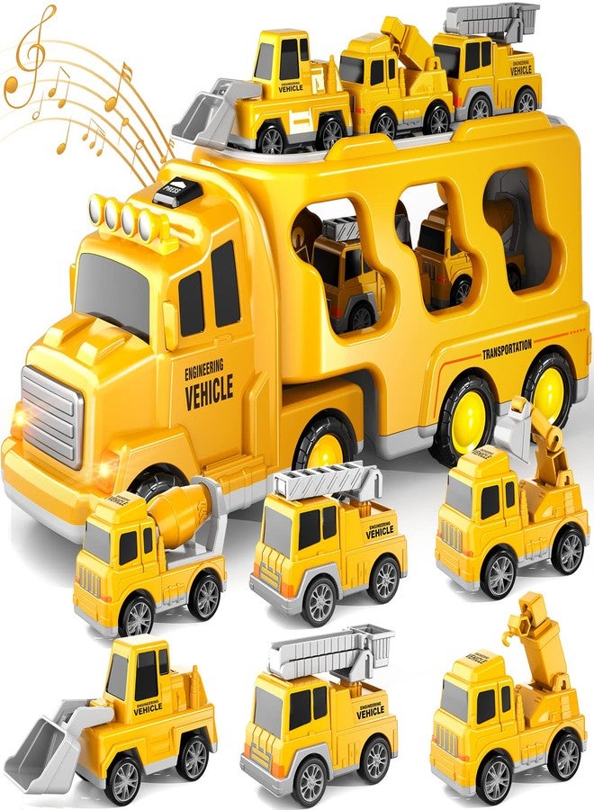 Doloowee Construction Truck Toys for Toddlers 7 in 1 Construction Transporter Truck Friction Power Toy Car, Excavator, Bulldozer, Crane and Mixer Christmas Birthday Gifts for 3-7 Years Old Boys - Image 1